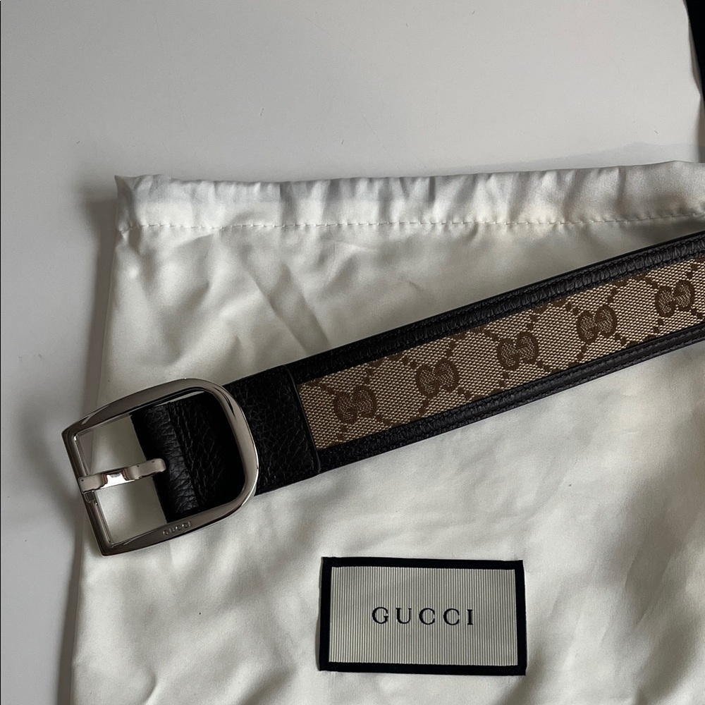 Brand New! Gucci Unisex GG Leather/Canvas Belt - Picture 7 of 9